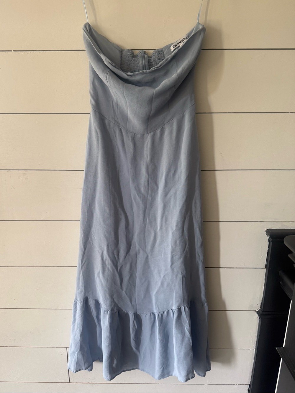 Reformation Arta Strapless Light Blue Mermaid Midi Dress - Picture 4 of 9